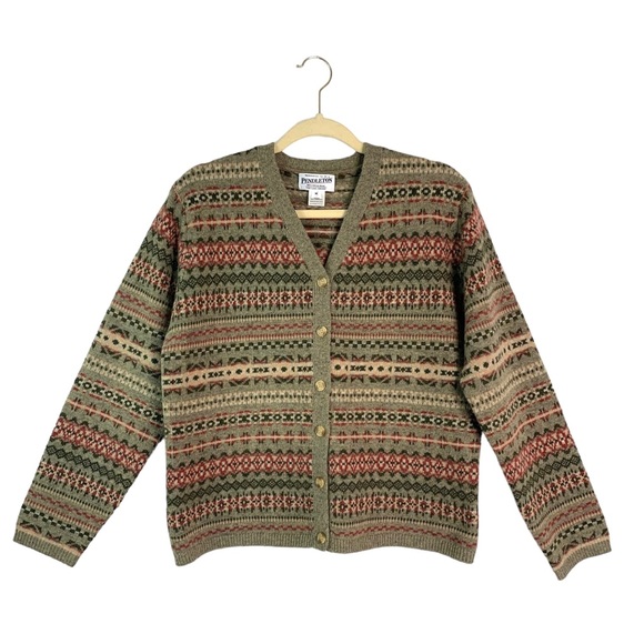 Pendleton Sweaters - Vintage Pendleton Wool Cardigan Sweater Womens Sz M Button Up Fair Isle Nordic